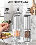 CIRCLE JOY Salt and Pepper Grinding unit usb charging Stainless steel Pepper grinding machine, 6-level adjustable roughness