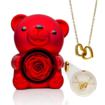 Cute Teddy Bear with Preserved Rose - A Real Rose Flower in Bear with Elegant Gift Box - Romantic Gift for Her (Red)